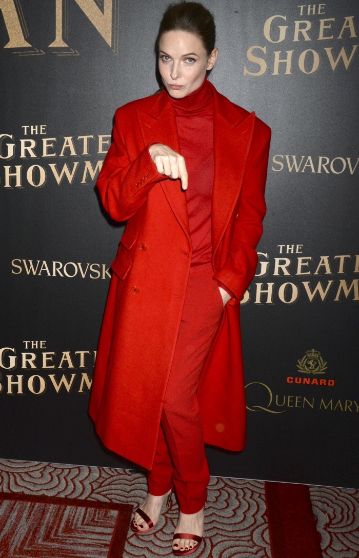 Rebecca Ferguson wearing a Ralph Lauren ensemble and Rupert Sanderson sandals at the world premiere of "The Greatest Showman" in New York City