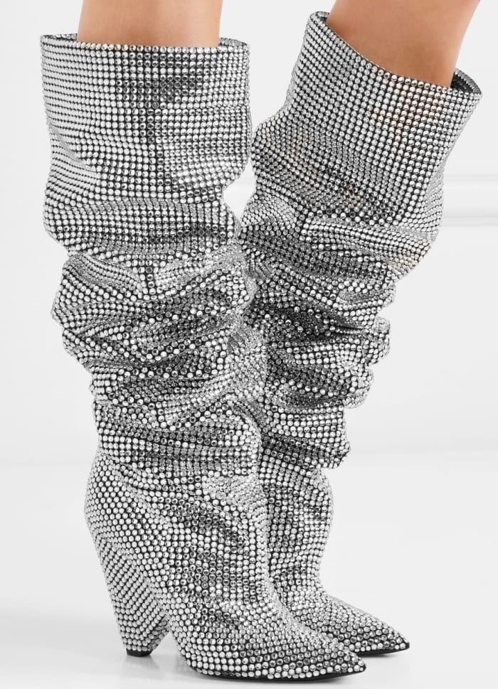 Saint Laurent "Niki" crystal-embellished over-the-knee boots