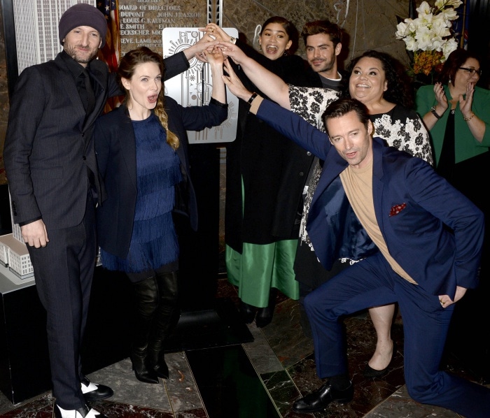 The cast of "The Greatest Showman" during a lighting ceremony atop the Empire State Building in New York City