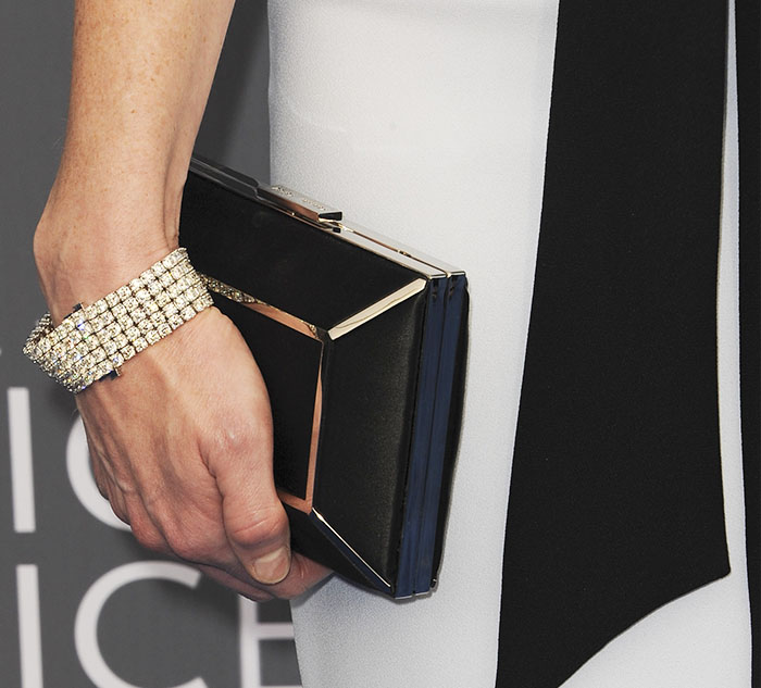 Alexis accessorized with a crystal bracelet from Forevermark USA and a clutch from Yliana Yepez