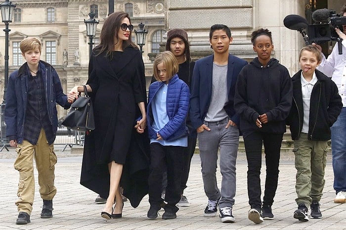 Angelina Jolie with her children at the Louvre in Paris