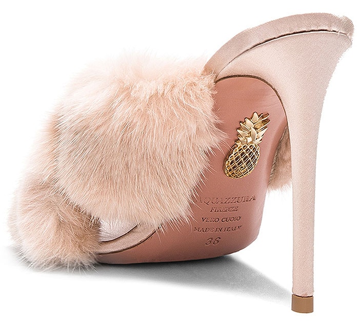 Aquazzura "Purr" mink-fur mule sandals in powder pink