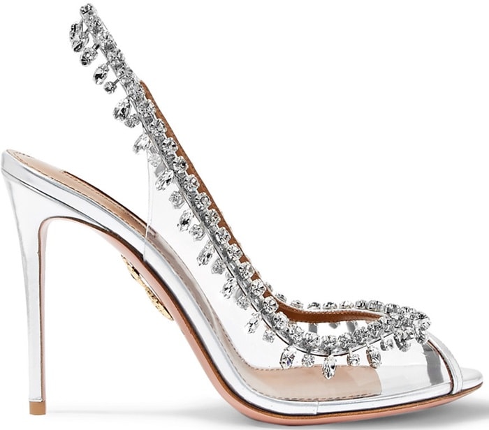 Aquazzura 'Temptation' embellished metallic leather and PVC slingback heels