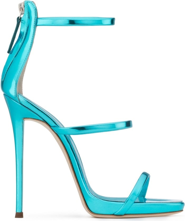Blue patent leather sandal with three straps