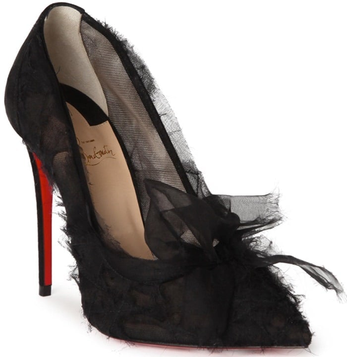 Toufrou Bow-Embellished Frayed Chiffon Pumps by Christian Louboutin