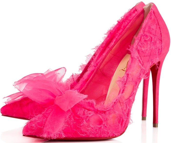 'Toufrou' Frayed Chiffon Pumps in Pink