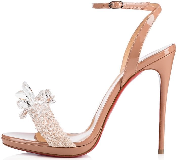 Nude Patent Leather 'Crystal Queen' Sandals