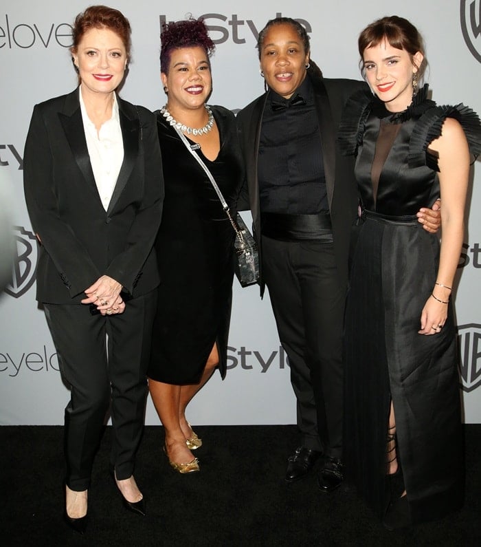 Susan Sarandon, Rosa Clemente, Marai Larasi, and Emma Watson at the InStyle and Warner Bros. Party held after the 2018 Golden Globe Awards at the Beverly Hilton Hotel in Beverly Hills, California, on January 7, 2018