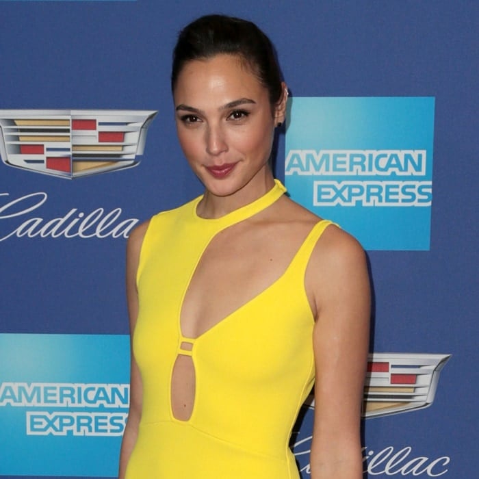 Gal Gadot's yellow knit dress with cutout detailing from Esteban Cortazar