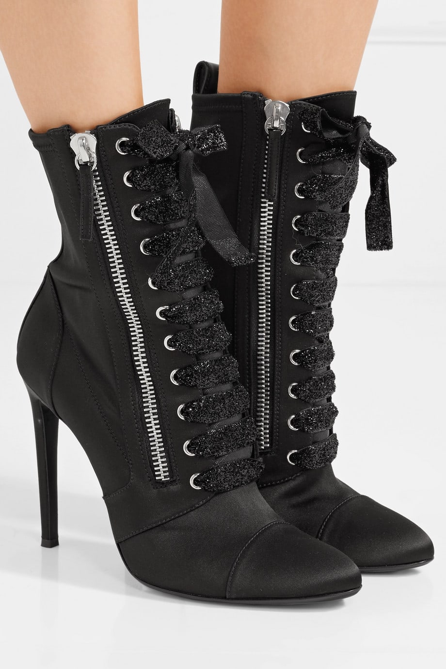 Giuseppe Zanotti Kamilya leather-trimmed satin ankle boots