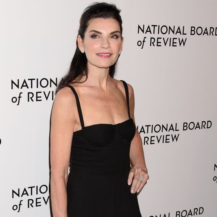 Julianna Margulies wearing a Thom Browne Resort 2018 dress at the 2018 National Board of Review Awards Gala at Cipriani 42nd Street in New York City on January 9, 2018