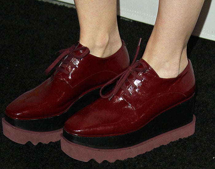 Kate Mara's Stella McCartney "Elyse" oxblood-patent platform oxfords