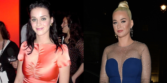 Katy Perry's boobs in March 2006 (L) and in February 2020 (R)