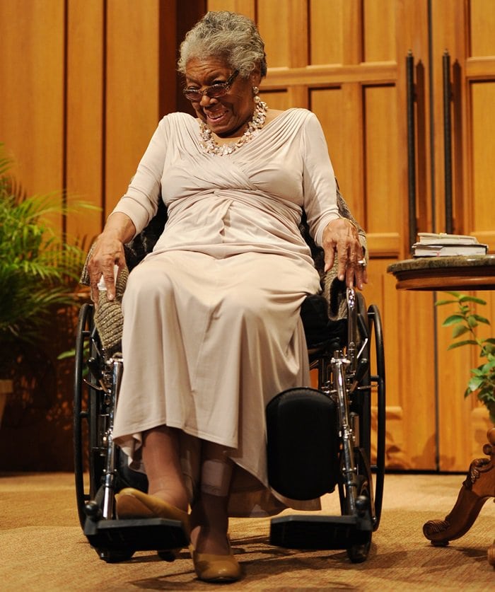 Maya Angelou speaks on race relations at Congregation B'nai Israel and Ebenezer Baptist Church on Jan. 16, 2014 in Boca Raton, Florida