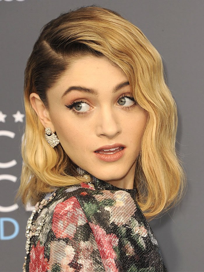 Natalia Dyer kept things fresh with a modern faux-shaved-sides-meets-marcel-waves hairstyle