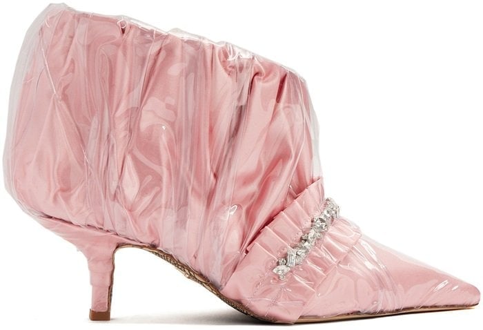 Paciotti By Midnight Crystal-embellished ruched satin ankle boot in pink