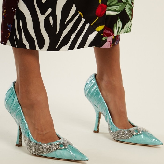 Paciotti By Midnight Crystal-embellished ruched satin pumps