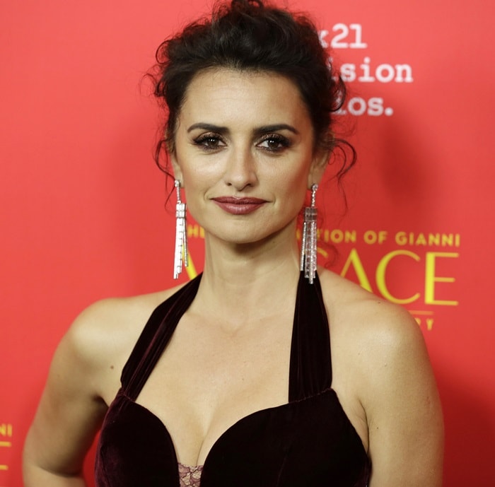 Penelope Cruz wearing a custom Stella McCartney velvet gown at the premiere of 'American Crime Story: The Assassination of Gianni Versace' at ArcLight Hollywood in Hollywood on January 8, 2018