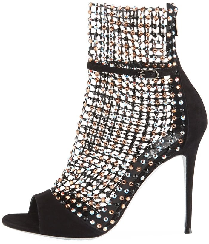 Multicolor Strass Mesh Sandals With Suede Trim