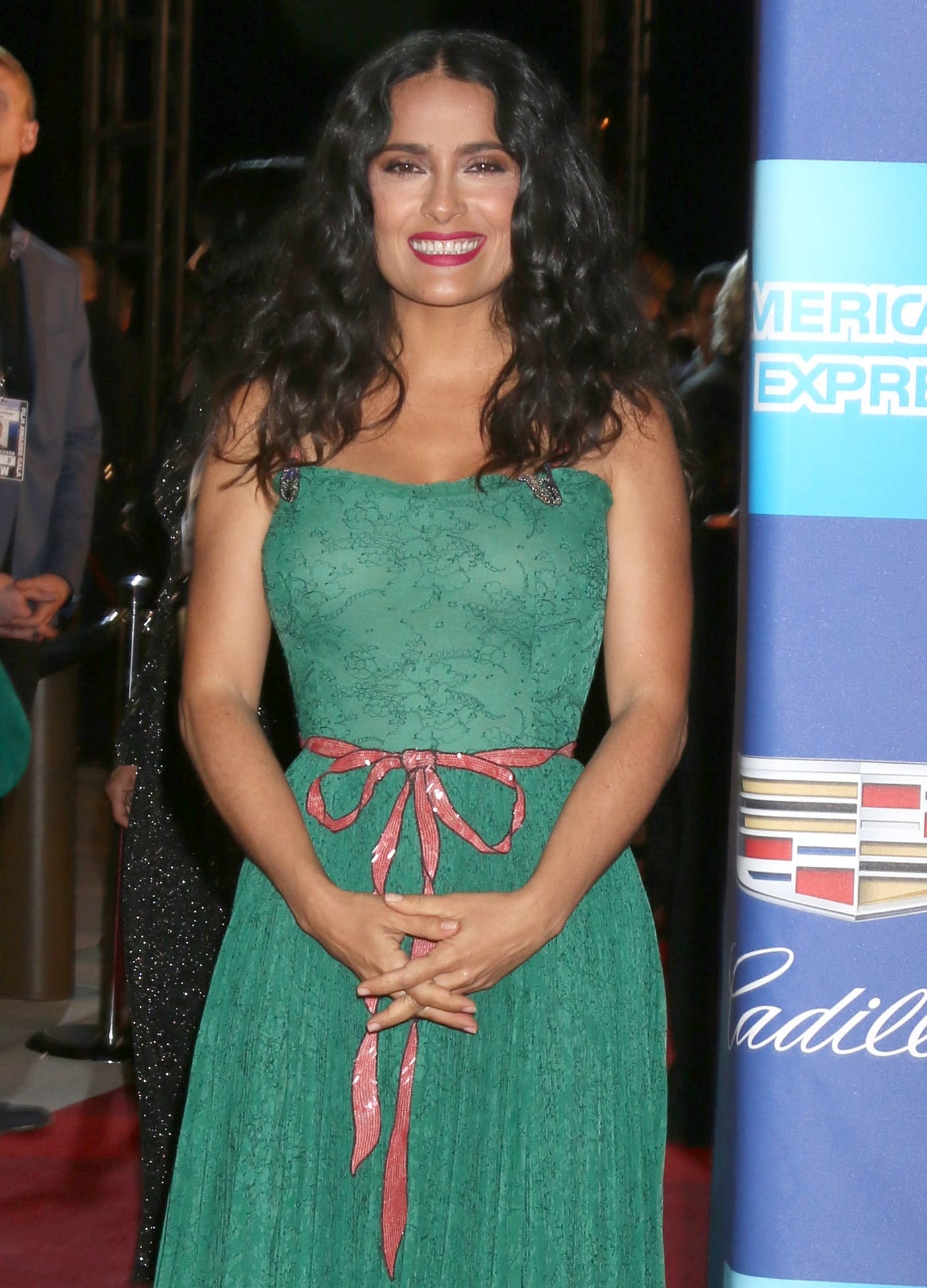 Salma Hayek wearing an alluring green Gucci lace gown at the 2018 Palm Springs International Film Festival Awards Gala on Tuesday in Palm Springs, California, on January 2, 2018
