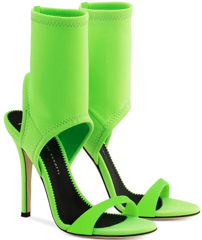 Saturated green calf leather and neoprene open toe 'Agnes' boots