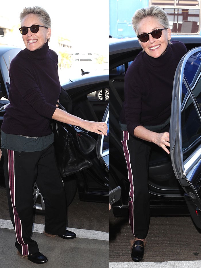 Sharon Stone arriving to catch a flight out of the Los Angeles International Airport (LAX) in Los Angeles, California, on January 12, 2018.
