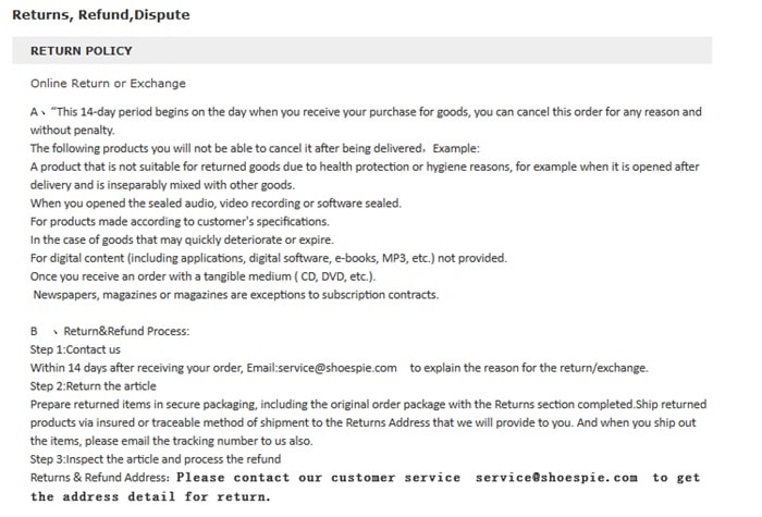 Shoespie shows how NOT to write an e-commerce return policy