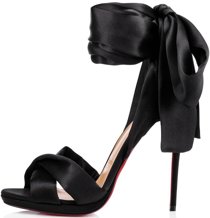 Christian Louboutin's Scarf-Inspired 'Tres Frais' Black Crepe Satin/Lurex Sandals