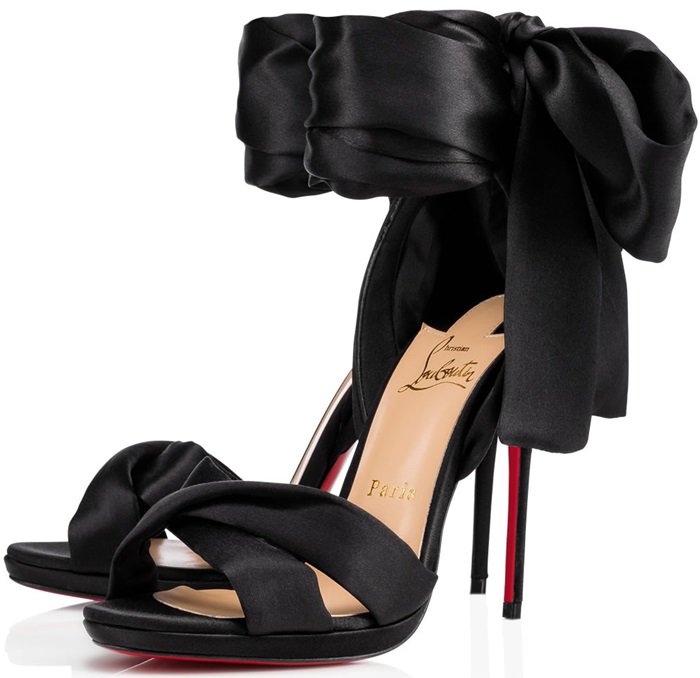 Christian Louboutin's Scarf-Inspired 'Tres Frais' Black Crepe Satin/Lurex Sandals