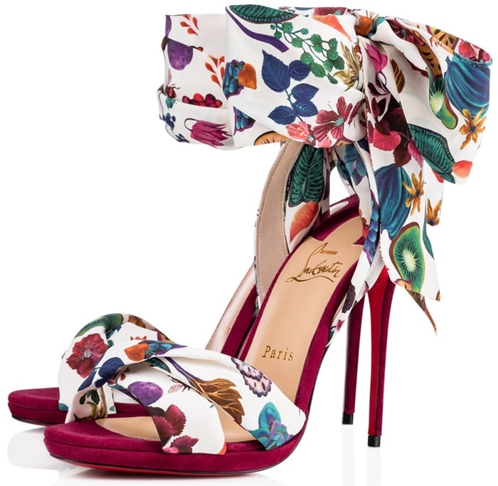 Christian Louboutin's Scarf-Inspired 'Tres Frais' Colorful Crepe Satin/Lurex Sandals