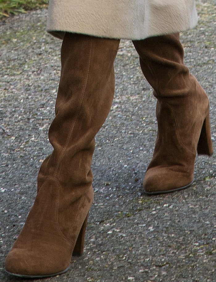 Meghan Markle wearing Stuart Weitzman "Hiline" boots for the Christmas Day church service at Sandringham