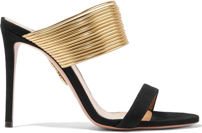 The style sits on a sky high stiletto heel to create a leg-lengthening effect