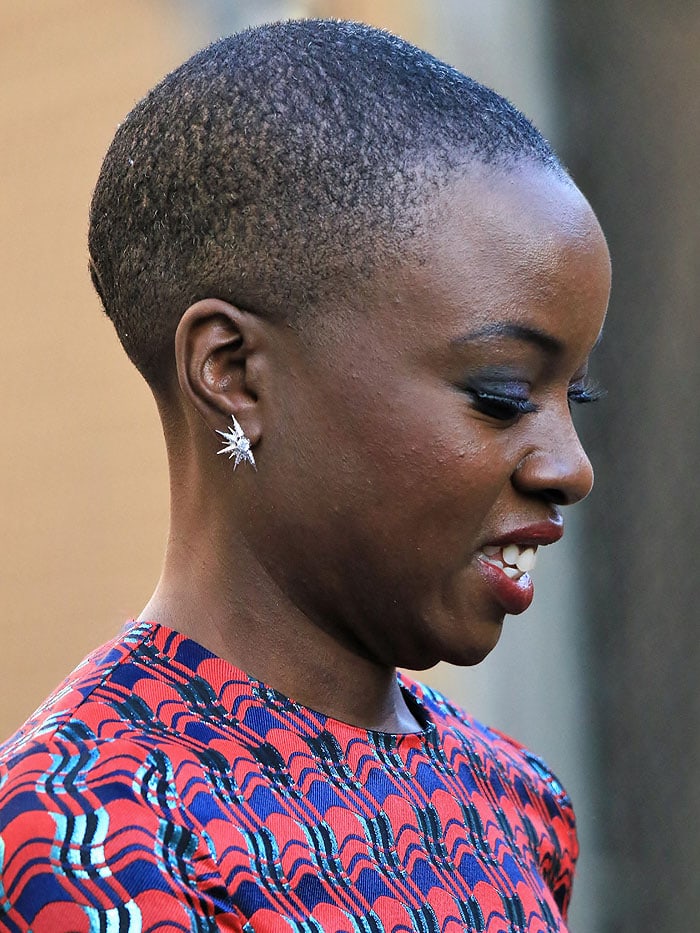 Danai Gurira showing off her patterned buzz cut