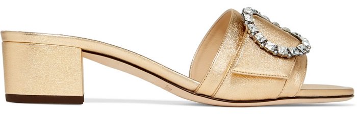 'Granger' 35 crystal-embellished metallic textured-leather slides