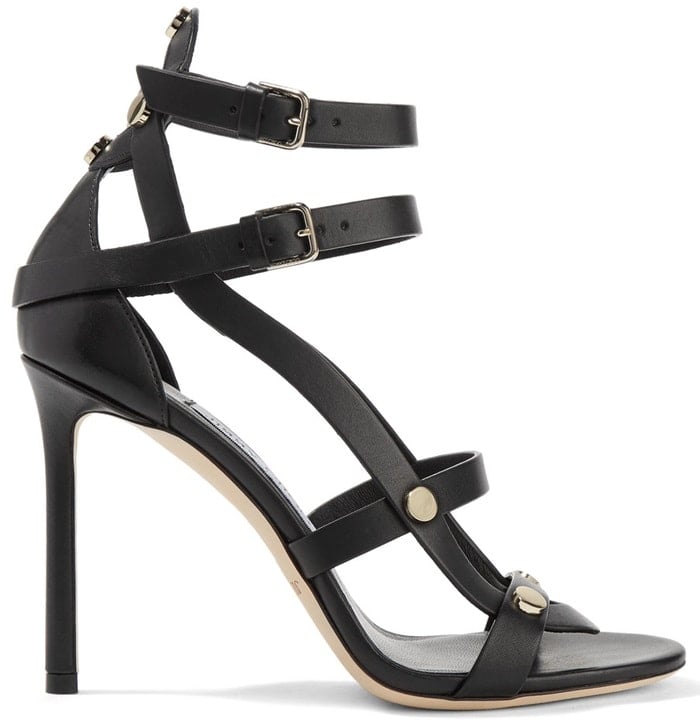 Set on a 100mm heel, these supple leather sandals are punctuated with polished gold studs and have slim buckled straps