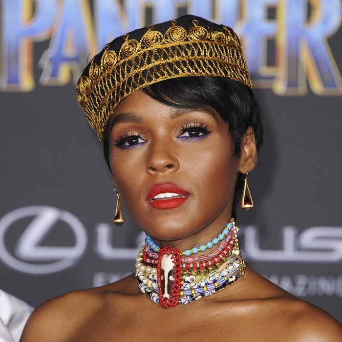 Janelle Monae wearing a statement beaded choker by Erickson Beamon