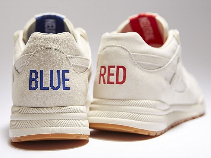 "BLUE" and "RED" texts on the back of the Kendrick Lamar x Reebok 'Ventilator' sneakers.