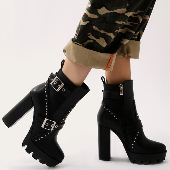 Women Plush Faux Fur Ankle Boots Platform Zip Up Buckle Glitter Block Heel Shoes