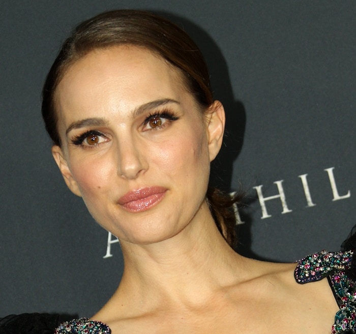 Natalie Portman wearing a black-tulle Valentino Pre-Fall 2018 ball gown