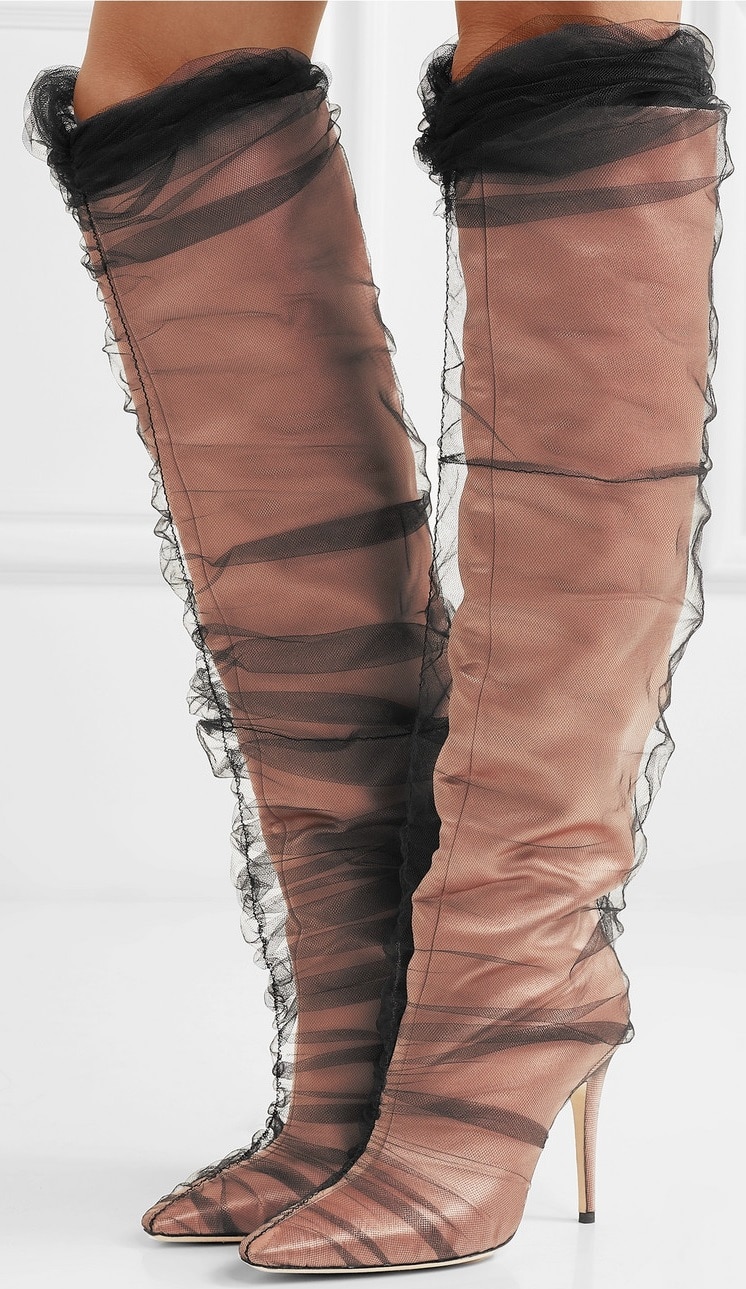 Nude satin 'Elisabeth' 100 PVC-wrapped satin knee boots