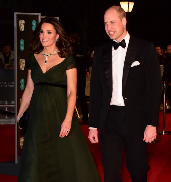 Catherine, Duchess of Cambridge (aka Kate Middleton) and her husband Prince William arriving at the 2018 EE British Academy Film Awards (BAFTAs) held at Royal Albert Hall in London, England, on February 18, 2018