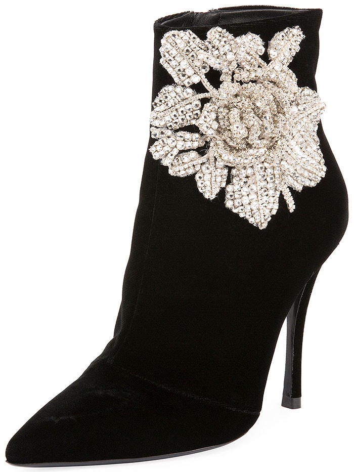 Roger Vivier Rose-Strass Velvet Booties