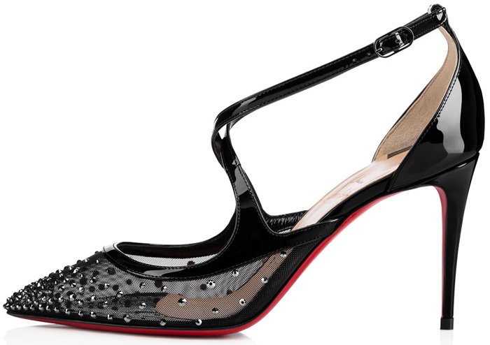 'Twistissima Strass' Ankle-Strap Pumps in Black Patent Leather