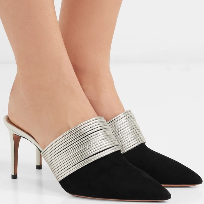 This point-toe pair has been crafted in Italy from soft black suede and is set on a 75mm heel