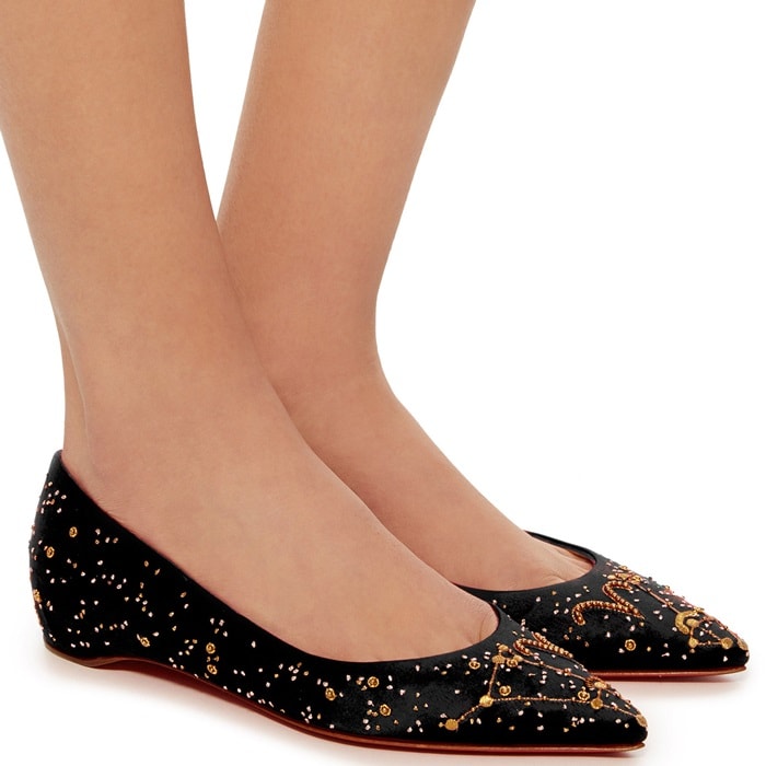 Black Satin 'Aries Zodiac' Flats