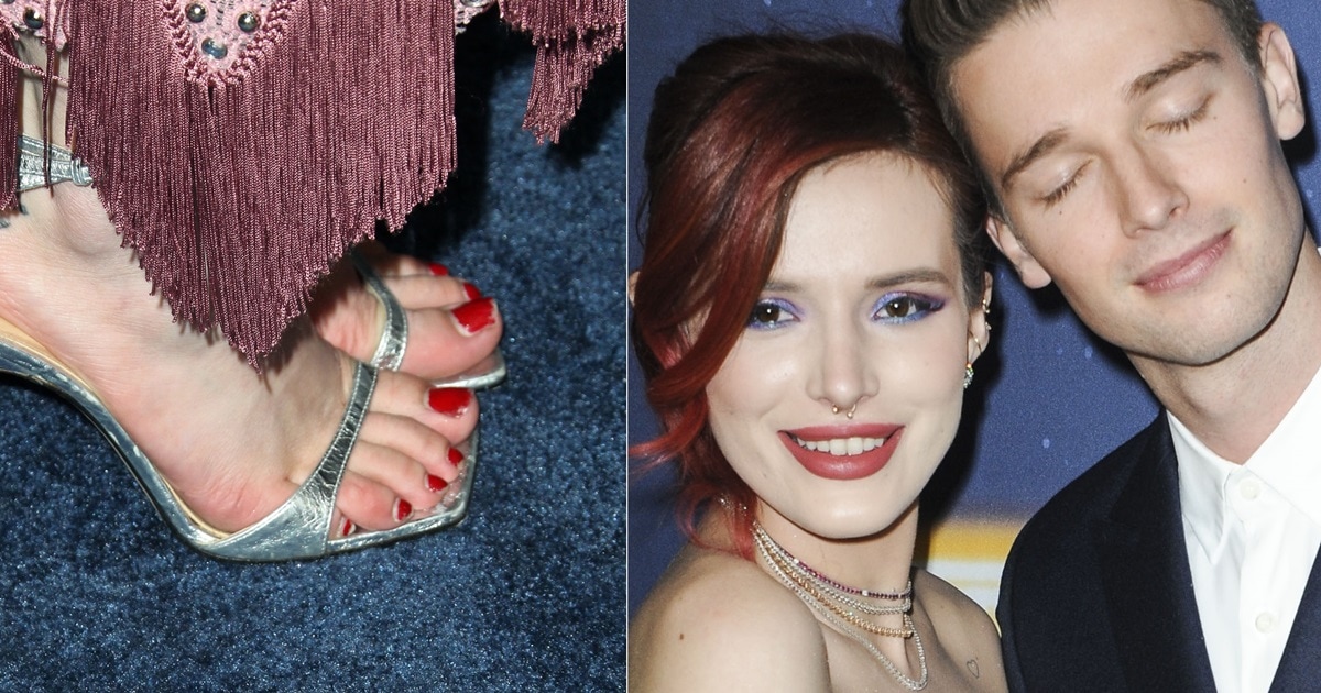 Bella Thorne's Pedicured Feet in 'Sr1' Silver Laminated Leather Sandals