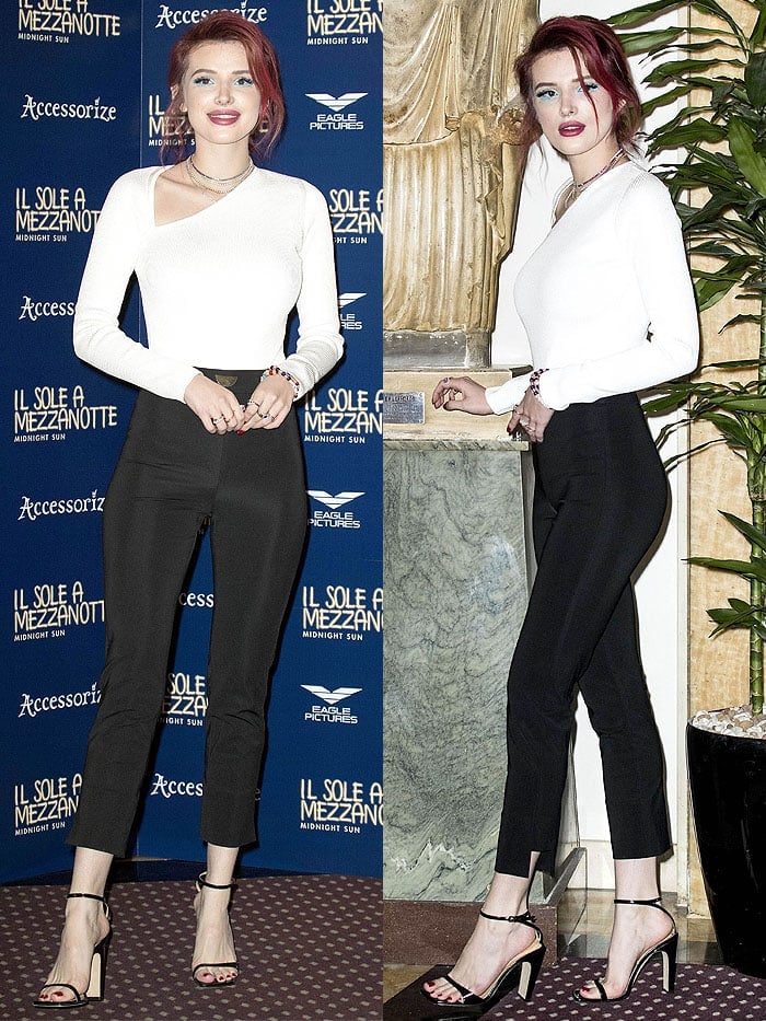 Bella Thorne in a Cushnie Et Ochs ensemble with Sergio Rossi 'SR1' sandals