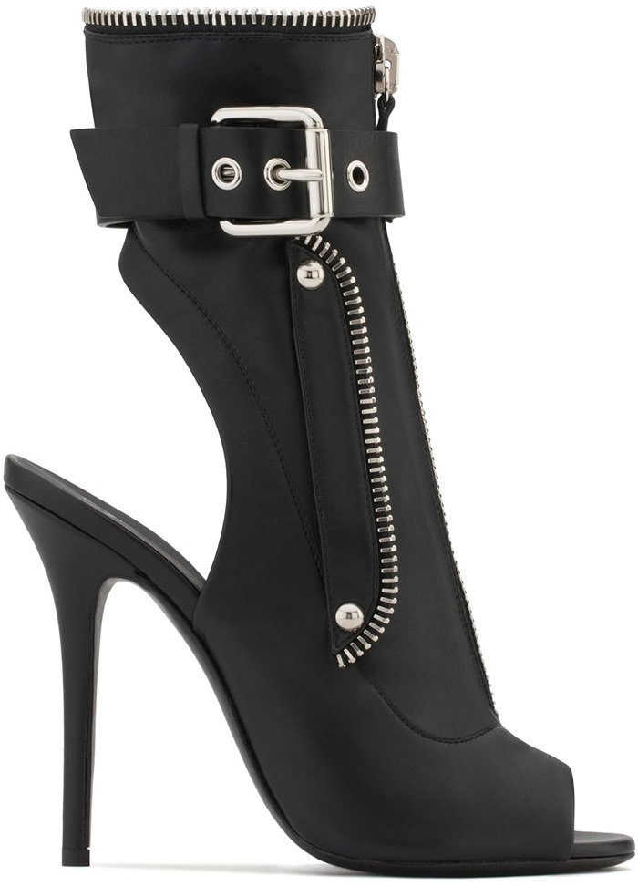 Black leather 'Kendra' boot with zip and buckle