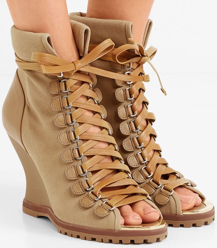 Chloe 'River' Lace-Up Peep-Toe Wedge Booties