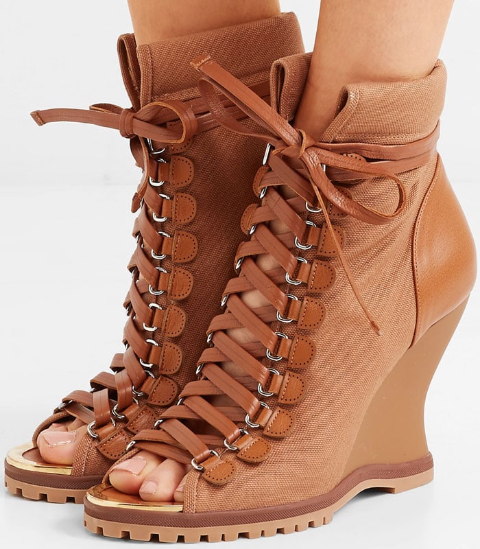 Chloe 'River' Lace-Up Peep-Toe Wedge Booties